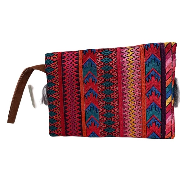 Ethnic Boho Large Clutch Suede Wristlet Bag Handmade Embroidery Tassels Indi NEW - Picture 5 of 15
